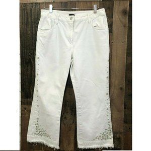 90s Vintage White Frayed Hem Flared Jeans N03